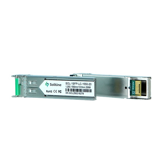 Solitine 1.25G SFP BIDI LC Module (Pair) – 20km, 1000BASE-BX, SMF, DDM